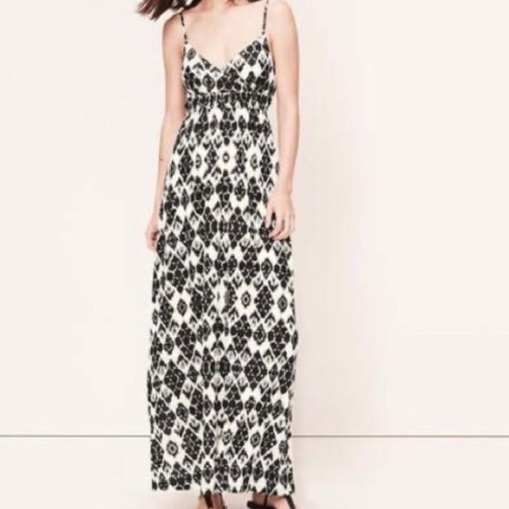 LOFT ikat maxi dress in black and cream
